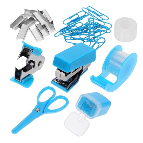 Cabilock 1 Satz Kleines Büroschreibtischset (8-teiliges Set) Clips Büromaterial-Kit Bandspender süßes stationäres schulsachen Rasierset Mini-Briefpapier Schreibwaren Plastik Blue von Cabilock