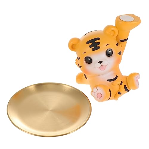 Cabilock 1 Satz Tiger Tablett Schmuck-Schmuck-Tablett Wildtierfigur Schmuckständer dekotablett Polster für paletten entzückendes Tigerdekor Tischdekoration Tiger Edelstahlplatte Golden von Cabilock