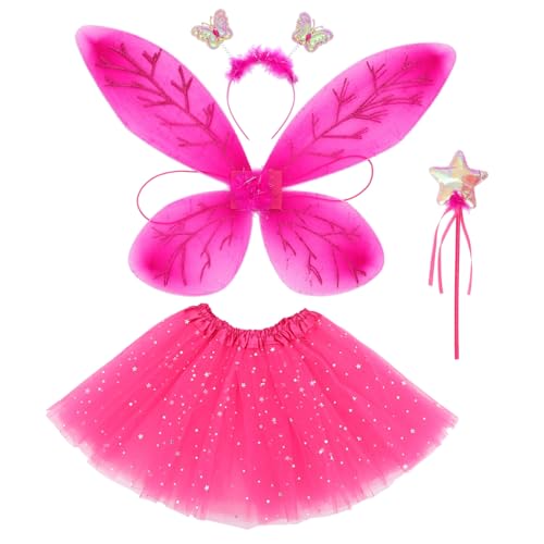 Cabilock 1 Satz Tutu-Anzug Feenkostüm mit Zauberstab Schmetterlinge Mädchen Rosa Schmetterlings-Partydekoration schmetterlingsflügel butterfly wings Feenkleid Feenrock Stoff von Cabilock