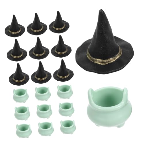 Cabilock 1 Set Halloween Hexenhut Kostüme Feengarten Halloween Miniatur Halloween Miniaturen Zum Basteln Halloween Party Miniatur Dinge Schwarzer Kessel Aus Kunststoff von Cabilock