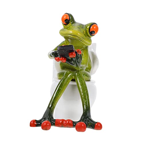 Cabilock 1 Stück Harz Toilettenstifthalter Tür Badezimmer Froschfigur Frosch Auf Toilette Figur Statue Miniatur Froschskulptur Frosch Stifthalter Für Schreibtisch Niedliche Figuren von Cabilock