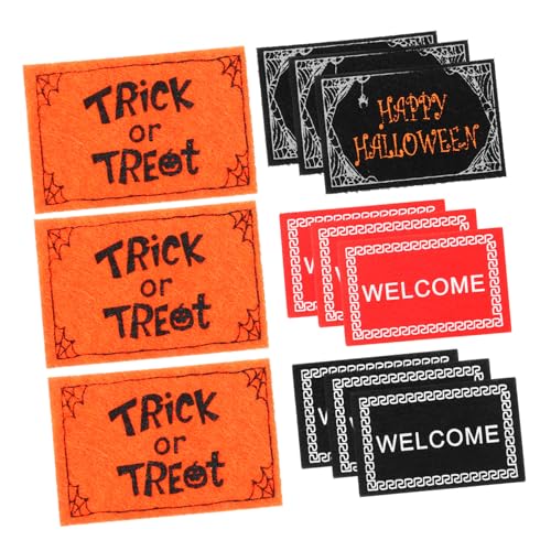 Cabilock 12 Stück Halloween Deko Bodenmatte Halloween Mini Teppich Puppenhaus Miniatur Teppich Miniatur Bodenmatte Halloween Willkommensschild Teppich Mini Dekoration Spielzeug von Cabilock