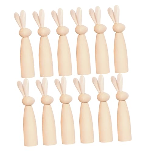 Cabilock 12 Teiliges Hasenfiguren Set Aus Naturholz Zum Selbermachen Unlackiertes Holzpflock Puppen Set Kleine Tierstatuen Aus Holz Für Osterdekorationen von Cabilock