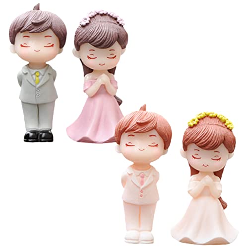 Cabilock 2 Paar Pärchen Puppen Ornamente Valentinstag Dekor Hochzeitspaar Figuren Kuchen Dekor Kleine Hochzeit Kunsthandwerk Cartoon Paar Figuren Braut Bräutigam Statuen von Cabilock