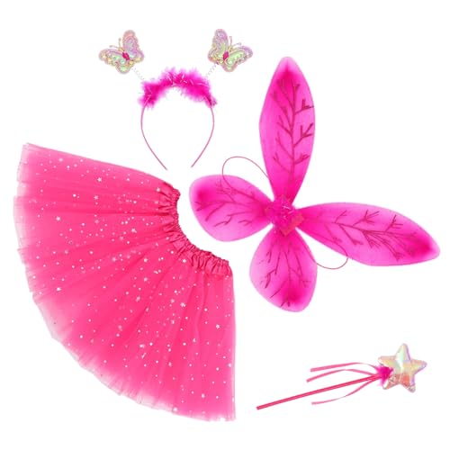 Cabilock 2 Sätze Tutu-Anzug Rosa Schmetterlings-Partydekoration Kinderspielzeug für Mädchen Kinderfeenflügel schmetterlingsflügel butterfly wings Schmetterlings-Stirnband Feenrock Stoff von Cabilock