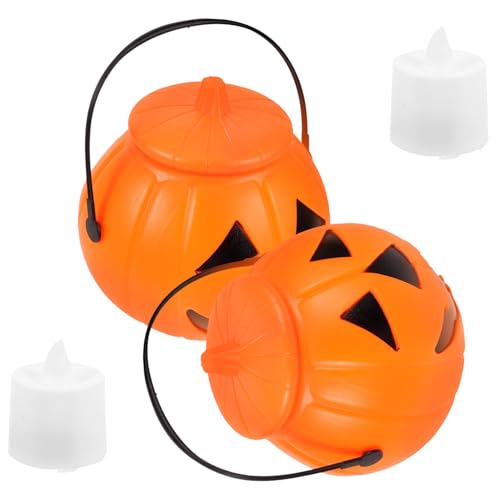 Cabilock 2 Stück Leuchtender Kürbiseimer Parodie Deckel Platte Tasche Kürbisse Topper Halloween Candy Jar Süßigkeiten Halloween-partygeschenk Eimer Halloween-Eimer Für Plastik von Cabilock