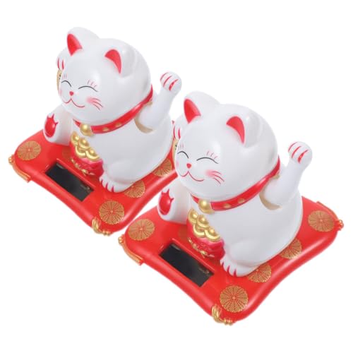 Cabilock 2 Stück Solarautos Locken Reichtum Geld Katze Feng Shui Katze Winken Arm Kleine Katzenfigur Glückskatze Desktop Katzenfigur Katzenkuchenaufsatz Orientalisches Solarspielzeug von Cabilock