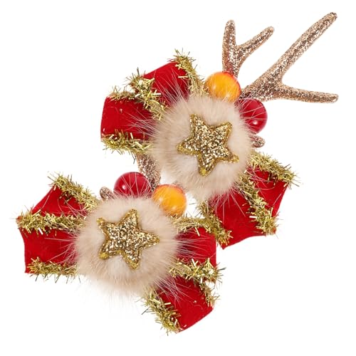 Cabilock 2 Stück Weihnachts-haarspangen, Niedliche Rentiergeweih-haarnadeln, Weihnachts-hirschhörner, Ohren, Haarspangen, Kopfschmuck Mit Sternschleife Und Beeren Für Frauen, Mädchen, von Cabilock