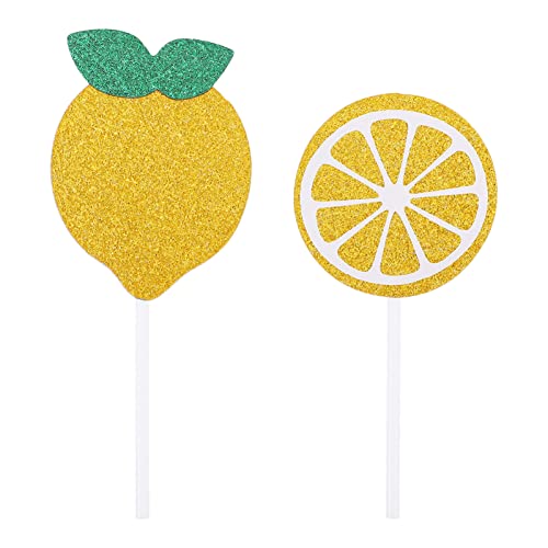 Cabilock 24St Zitronen-Kuchen-Topper Golddekor Limonadendekor Limonadenstand Früchte babyshowerparty party sachen dekoration Zitronen-Cupcake-Topper Zitronenkuchen Topper Geburtstag Yellow von Cabilock