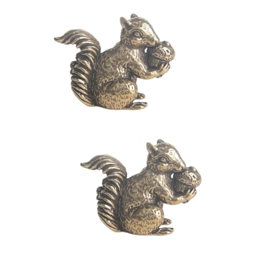 Cabilock 2St Eichhörnchen aus Messing Drachen Auto Antiquität Vintage Eichhörnchenstatue tortendeko Einschulung Eichhörnchenfigur aus Messing Simulation Eichhörnchenskulptur Golden von Cabilock