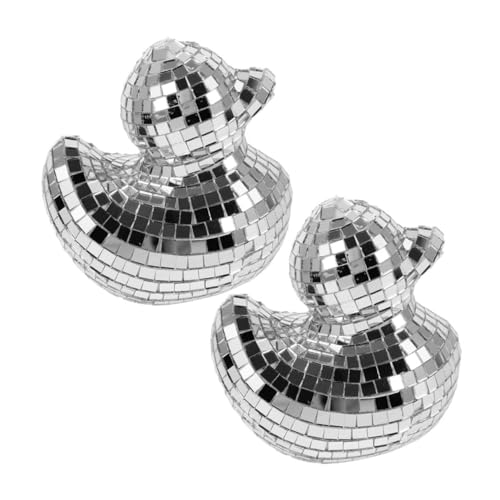 Cabilock 2st Disco-Ornamente Disco-Party-Ornament Discokugeln in Entenform Entendekorationen Entenfigur Enten-Disco-Kugeln Tierdekor Ente-Disco-Kugel Disco-Party Gefallen Glas Silver von Cabilock