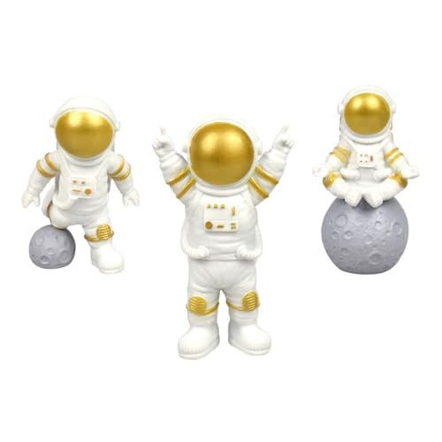 Cabilock 3st Anzeige Astronaut Geburtstagsgeschenk Zum Thema Weltraum Action-Figuren-statuen Kuchen Topper Autoinnenraum Zubehör Für Wandgitter Autodekoration Harz Golden von Cabilock