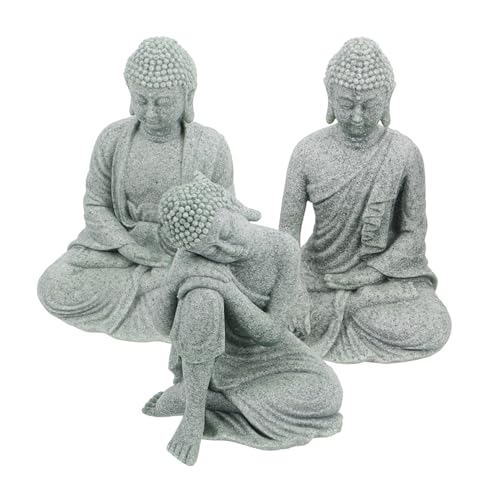 Cabilock 3st Zen-Buddha-Statue Aus Grünem Sandstein Chinesisches Aquarium-Buddha-Statue Aquariumdekoration Lachende Buddha-Statue Feng-Shui-Buddha Buddha-Aquarium- Zen- Grey von Cabilock