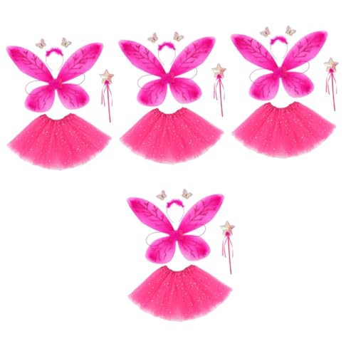 Cabilock 4 Sätze Tutu-Anzug verkleide dich als Ballett-Cosplay Feenkostüm mit Zauberstab Bienenkostüm Feenflügel schmetterlingsflügel butterfly wings Mädchen Stirnband Feenrock Stoff von Cabilock