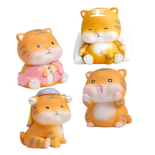 Cabilock 4 Stück Tiger Ornament Cartoon Skulptur Mini Tierfiguren Kinderspielzeug Mater Spielzeug Aus Autos Kuchendekoration Kinderspielzeug Neujahr Puppenhaus Dekoration von Cabilock