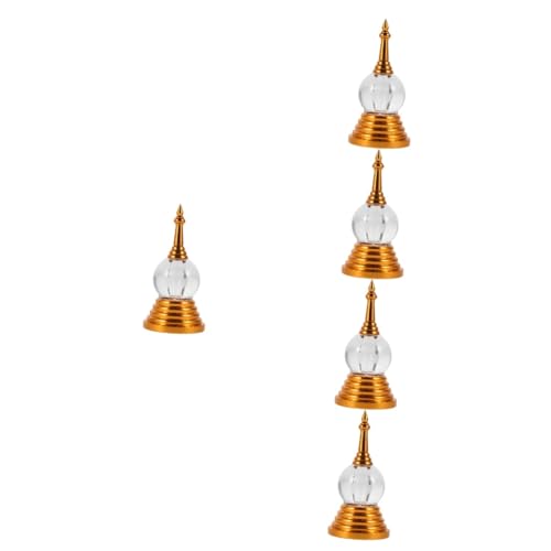 Cabilock 5st Stupa Buddhistische Tempeldekoration Desktop-pagodenmodell Pagode Anzubieten Buddhistische Turmstatue Pagode-Statue Kristall-buddhistische Pagode Bürodekoration Metall Golden von Cabilock