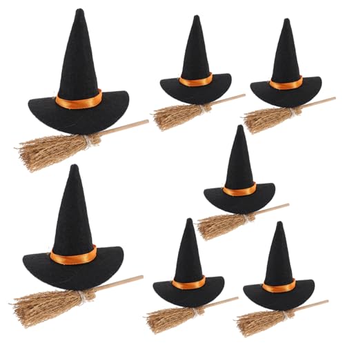 Cabilock 7Er Set Halloween Hexenhut Set Mini Hexenbesen Kleiner Hexenhut Mini Halloween Besen Miniaturpinsel Hexenhut Dekor Mini Hexenhüte Hexenhut Weinflasche von Cabilock