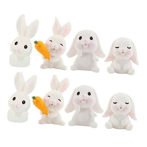 Cabilock 8 Teiliger Kleiner Weißer Kaninchen Modellbausatz Tiermodell Artware Kuchendekoration Ostern Mini Hasenfiguren Autozubehör Mini Hasenfigur Puppen Auto Dekoration von Cabilock