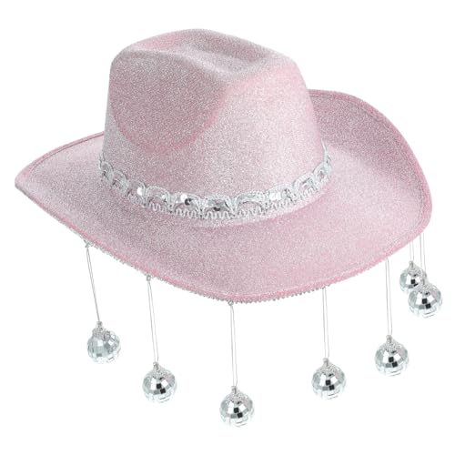 Cabilock Disco-Cowboyhut damenmützen frauenmützen Bühnenperformance Hut Sonnenschutz Hut damenhüte Disco-Outfit Cowgirl-Hut Disco-Kugel-Cowgirl-Hut dekoratives Kostüm Jugendhut Stoff Rosa von Cabilock