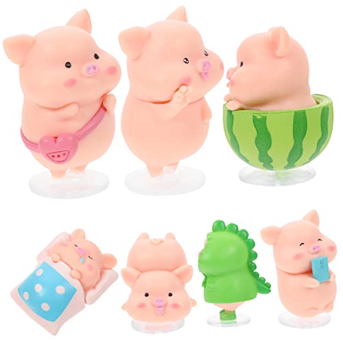 Cabilock Glücksschweinchen Figuren 7pcs Piggy Ornament Animal Car Decor Statue Desktop Statue Kleines Figur Entzückende Schweinestatue Desktop Orament Micro Landscape Positive Schweinchen von Cabilock