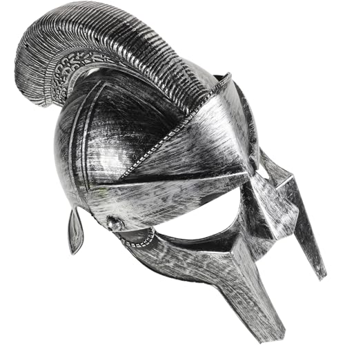 Cabilock -Hut Antiker Kriegerhelm Heldenhelm kahle Kappe Piratenhelm Bane-Maske Kopfbedeckung römischer Soldatenhelm Rom-Helm Ritter-Cosplay Ritterrüstung Truthahnhut Plastik Silver von Cabilock