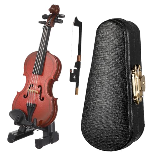 Cabilock Miniatur Violine Mit Ständer Bogen Und Koffer Musikinstrument Modell Für Tisch Dekoration Puppenhaus Zubehör Miniatur Violine Deko von Cabilock