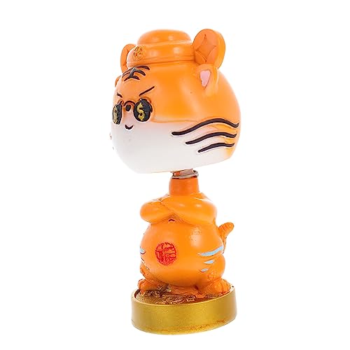 Cabilock Tiger-Wackelkopf-Ornament Auto Tier Plüsch Stofftierzoo Jahr Dekoration Jahr der Figur Kostüm Animal-Design wohnzimmerdeko Cartoon-Tiger- Desktop-Tiger-Modell Harz Orange von Cabilock