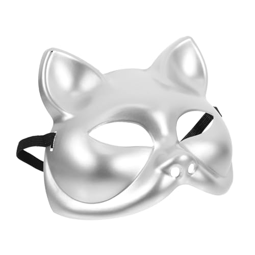 Cabilock katze gesichtsmaske DIY-Maske Cosplay-Maske Masken für Auftritte katzenmaske Halloween-Kostümmaske japanische Fuchsmaske Katzenfrauenmaske realistische Kätzchenmaske Plastik Silver von Cabilock