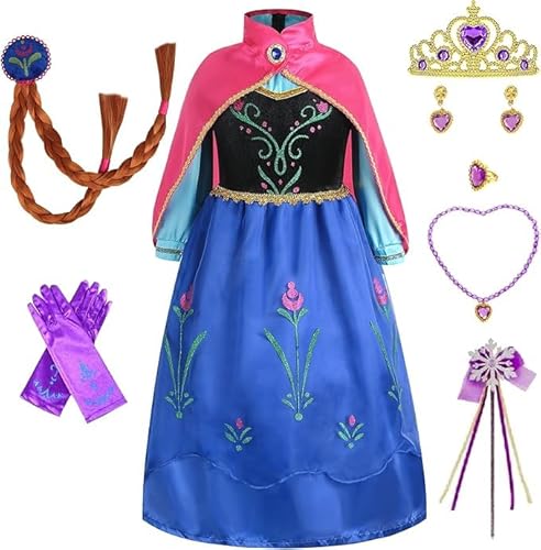 Cacilie Mädchen Anna Kostüm Set Kleid Kinder Prinzessin Kostüm für Karneval Party Cosplay Verkleidung Halloween Fest Geburtstag (Rosenrot, 140 für Höhe (130-140CM)) von Cacilie