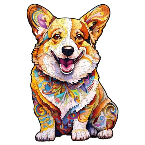 Holzpuzzle Erwachsene, CadeauJoie Cleverer Corgi-3 160pcs Holzpuzzle für Erwachsene, Puzzle Holz, Wooden Puzzle Unregelmäßige Einzigartige Form Puzzleteile, Holz Puzzle Mit Geschenkbox Aus von CadeauJoie