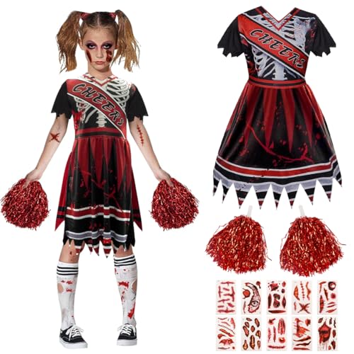 Cadimus Cheerleader Kostüm Halloween，Zombie Cheerleader，Halloween Kostüm Kinder Mädchen，Halloween Kostüm Damen，Geeignet für Halloween-Karnevalspartys oder Cosplay-Partys（L） von Cadimus