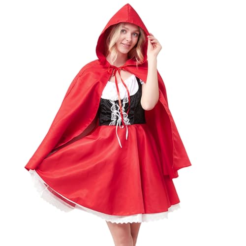 Cadimus Rotkäppchen Kostüm Damen M, Halloween Kostüm, Kostüm Märchen Damen, Faschingskostüm, Little Red Riding Hood Costume mit Kleid und Umhang, für Halloween Karneval Cosplay von Cadimus