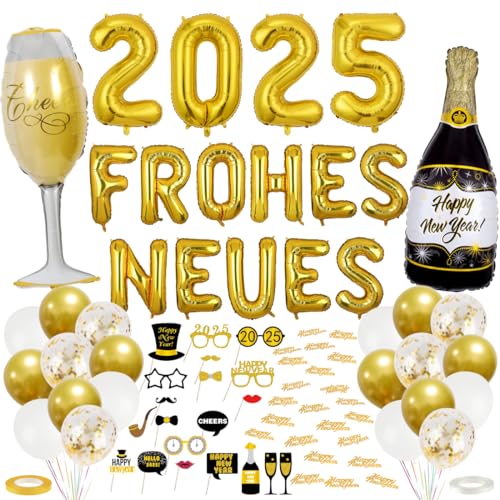 Cadimus Silvester Deko 2025,2025 Neujahrsballons, Frohes Neues Jahr Ballonset, Schwarz Gold Neujahr Deko,Silvester Konfetti+Foto Requisiten Neujahr von Cadimus