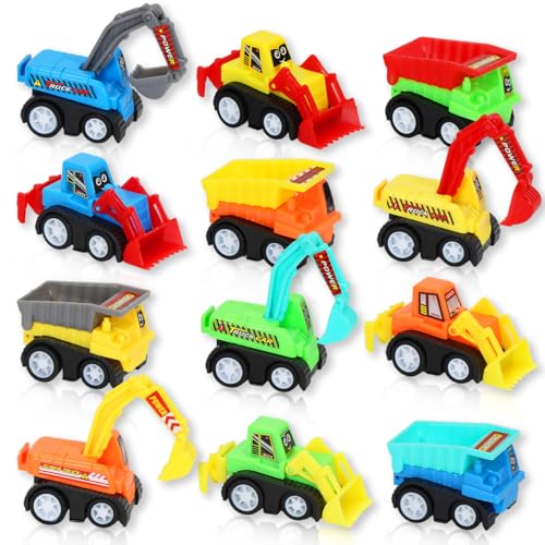 Cadimus Zurückziehen Spielzeugautos，12pcs Mini Spielzeugautos Set,Mini Truck Spielzeug,Mini Bagger Modellautos,Auto Kinder Spielzeug ab 1 2 3 Jahre,Mini Cars Set für Jungen und Mädchen von Cadimus