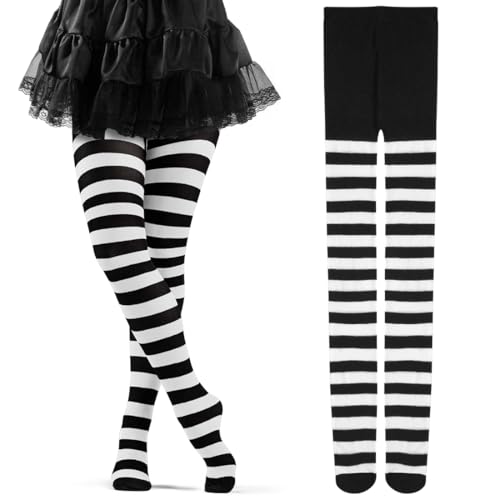 Cadimus Gestreifte Strumpfhose Damen,Rringel Leggings,Blickdichte Ringel Strümpfhose,Striped Tights，Perfekt für Halloween, Karneval oder Mottopartys– Schwarz und Weiß von Cadimus