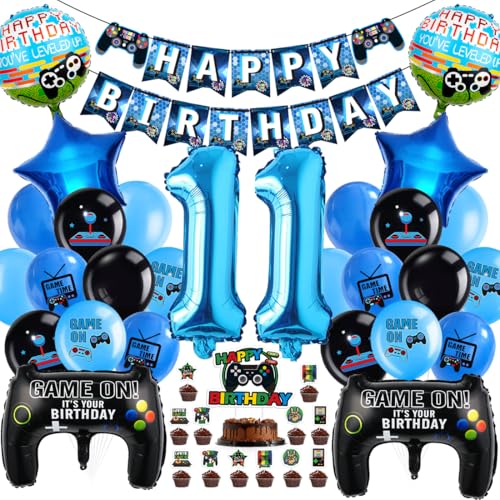 Cadimus Videospiel Geburtstag Deko,Gaming Luftballons 11,Ballons Deko 11 Jahre Junge,Geburtstag 11. Spielthemen Party,XXL Gaming Controller Folienballons,Luftballons Spiel Blau Schwarz von Cadimus