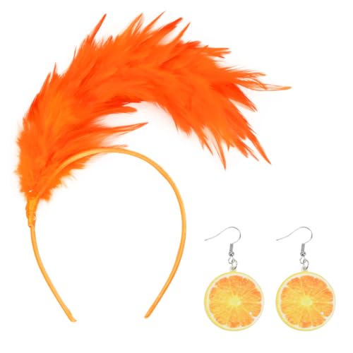 Cadimus orangen ohrringe damen,kopfschmuck orange,Feder Stirnband und 2 paar ohrringe orange frucht,kostüm orange damen,Geeignet für Karneval, Maskeraden und Bühnenauftritte-A von Cadimus