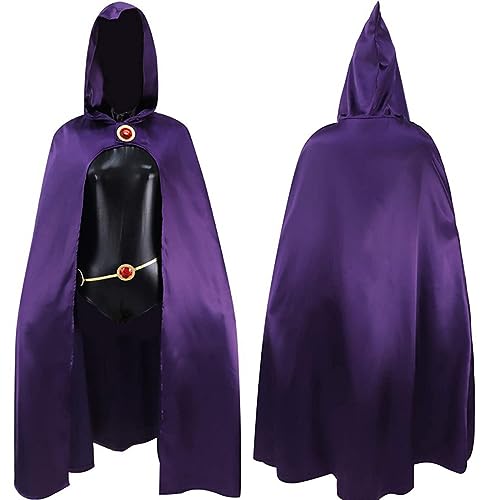 Cafele Raven Cosplay Kostüm Umhang Umhang mit Kapuze Teenager Titanen Kostüm roter Edelstein Gürtel Overall Halloween Anzug für Damen (L) von Cafele