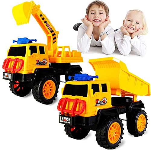 CaiYuanGJ 2 Stück Spielsachen Baufahrzeuge, Bagger Spielzeug, Baby Spielzeugauto, Spielsachen Baufahrzeuge für Kinder, Bagger Konstruktionsfahrzeuge, Geschenke für Jungen und Mädche von CaiYuanGJ