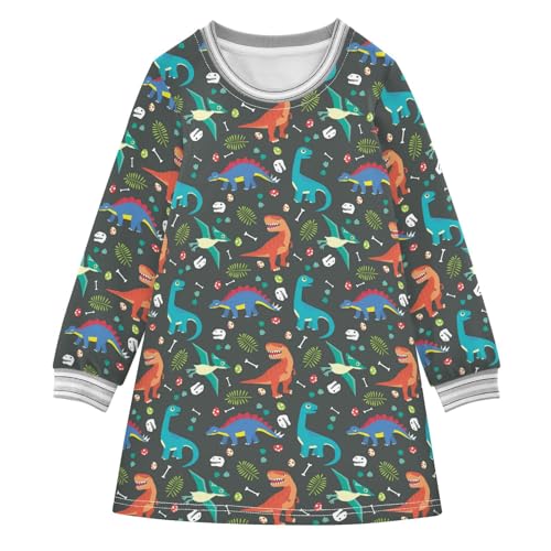 Caihoyu Kleinkind Mädchen Herbst Kleid Kleinkinder Weiche Spielkleider, Baby-Dinosaurier-Muster, bunt, 2 Jahre von Caihoyu