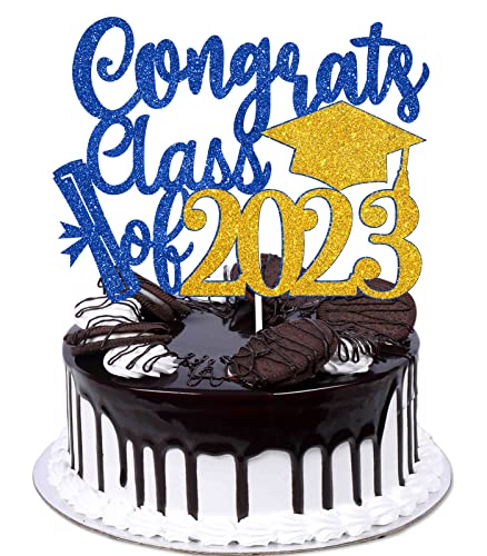 Congrats Class Of 2022 Graduation Cake Topper – Senior 2022 Blau Glitter Diploma Kuchenzubehör – Congrats Grade College Master Graduation Party Dekoration von Caiwowo