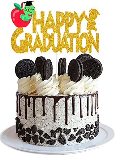 Happy Graduation Tortenaufsatz – Klasse von 2021 Kindergarten Congrats Grad Gold Glitter Kuchenzubehör – Apfel Schule Kindergarten Abschlussfeier Party Dekoration von Caiwowo