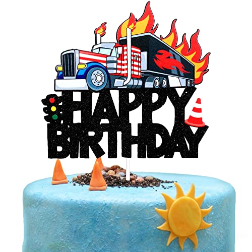 Heavy Trucks Happy Birthday Tortenaufsatz - Transport Semi Truck Party Kuchen Topper Dekorationen - Jungen Transport Geburtstag Party Supplies von Caiwowo