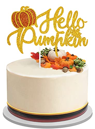 Hello Kürbis Geburtstagstortenaufsatz - Herbst Babyparty Gold Glitzer Kleine Kürbis Kuchen Topper - Thanksgiving - Happy Holidays Herbst Ernte Party Dekoration von Caiwowo