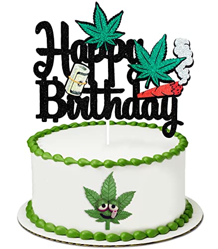 Leaves Money Happy Birthday Tortenaufsatz – Dollarschild Geld Geburtstag Party Dekorationen für Männer – Topfblätter Geburtstag Kuchenaufsatz von Caiwowo