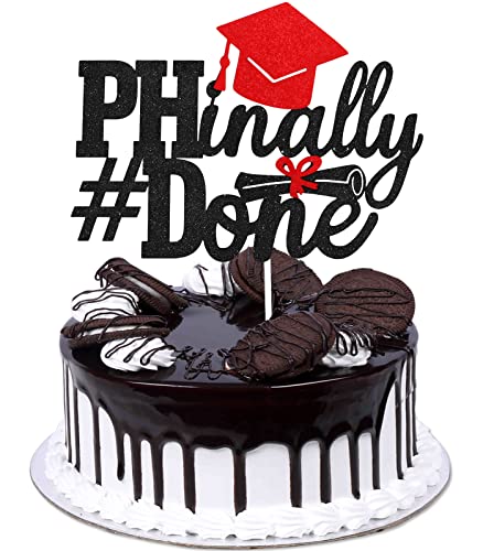 PHinally Done 2022 Graduation Cake Topper - Congrats Class Of 2022 Black Glitter Grade Cap Diploma Cake Topper - Endlich Done Ph.D Graduate Party Dekoration von Caiwowo