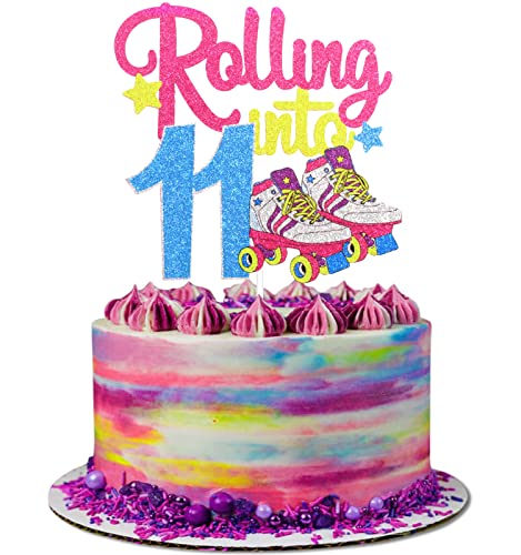 Rolling Into 11 Rollschuhe Happy Birthday Tortenaufsatz – 90er Jahre Throwback Girl's 11th Birthday Party Cake Topper Supplies – Rollschuhlaufleger Partyzubehör für Mädchen von Caiwowo