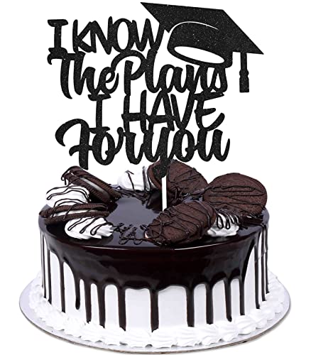 Tortenaufsatz mit Aufschrift "I Know The Plans I Have For You", "Congrats Class of 2022", schwarze Glitzer-Kappe, Kuchendekoration, 2022 Grad von Caiwowo