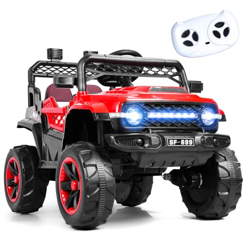 Calager Kinder-Fahrauto,12V batteriebetriebenes ATV Spielspielzeugauto, 4WD 2 Sitzer Elektro-Fahrauto für Kinder, 4 Rad Elektroauto für Kinder mit Fernbedienung, MP3-Player, LED-Leucht (Rot) von Calager