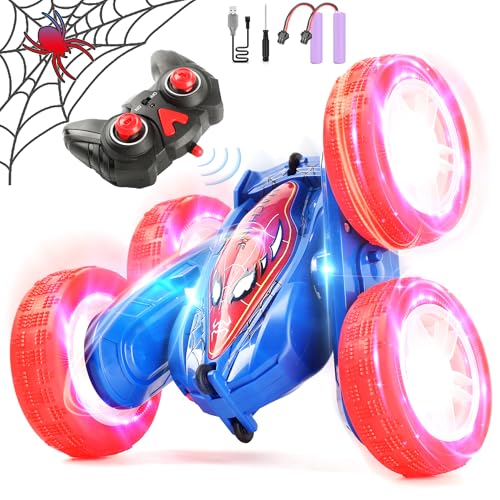 Spider Ferngesteuertes Auto - 4WD mit Radlichtern - 360° Rotation Stunt Auto - 2.4Ghz Indoor/Outdoor Wiederaufladbares Spielzeugauto für 3 4 5 6 7 8 9 10 Jahre alte Jungen Mädchen Weihnachten von Calantre